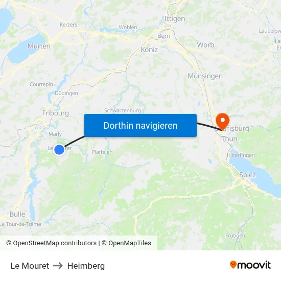 Le Mouret to Heimberg map