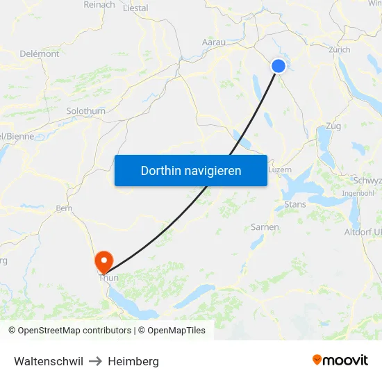 Waltenschwil to Heimberg map