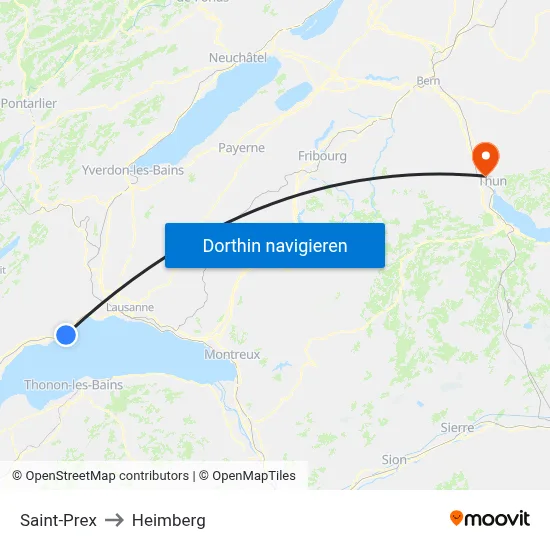 Saint-Prex to Heimberg map