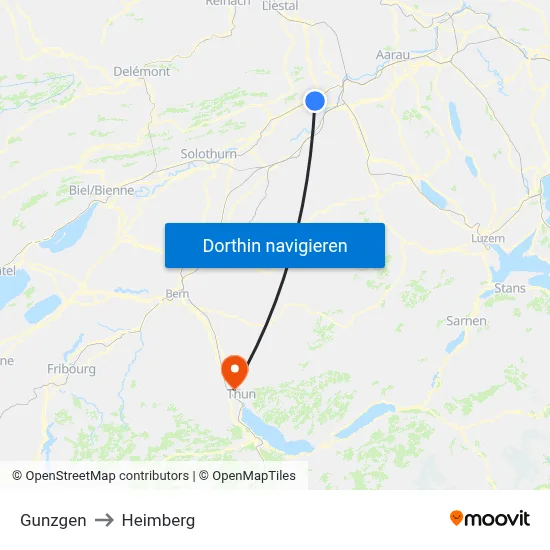 Gunzgen to Heimberg map