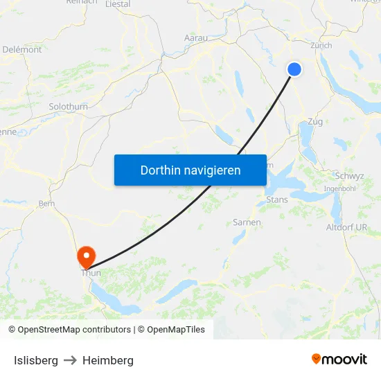 Islisberg to Heimberg map