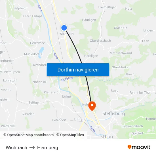 Wichtrach to Heimberg map