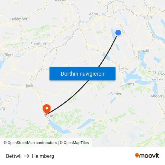 Bettwil to Heimberg map
