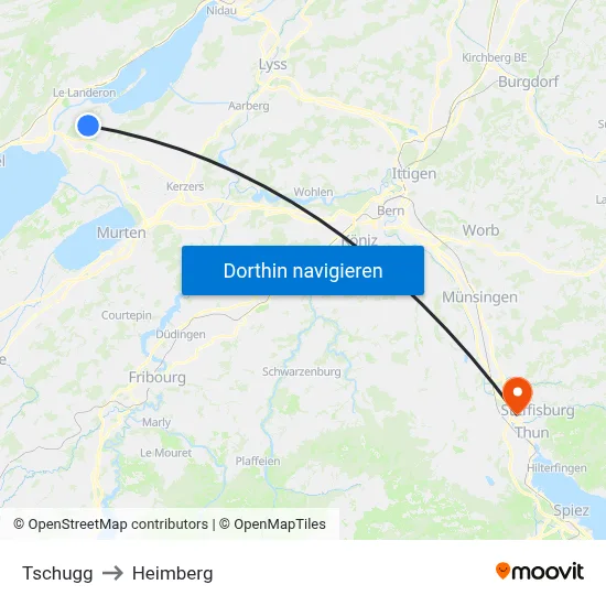 Tschugg to Heimberg map