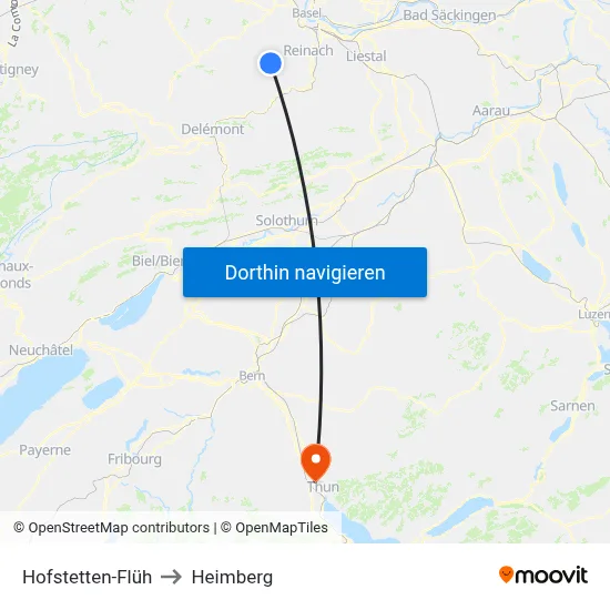 Hofstetten-Flüh to Heimberg map