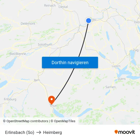 Erlinsbach (So) to Heimberg map