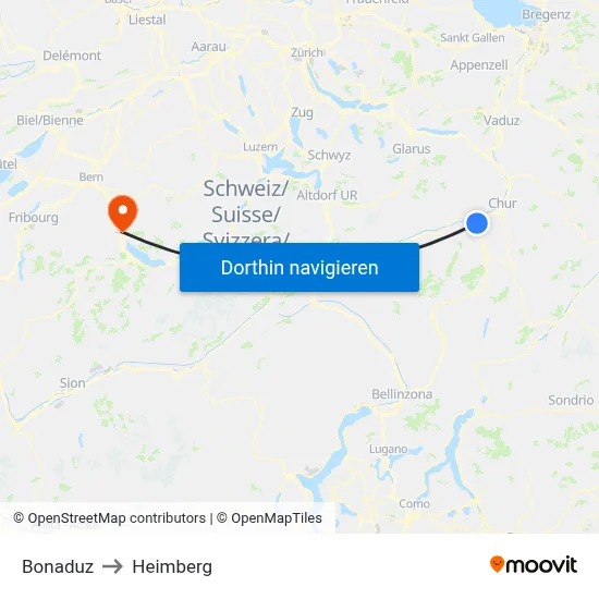 Bonaduz to Heimberg map