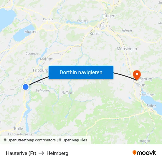 Hauterive (Fr) to Heimberg map