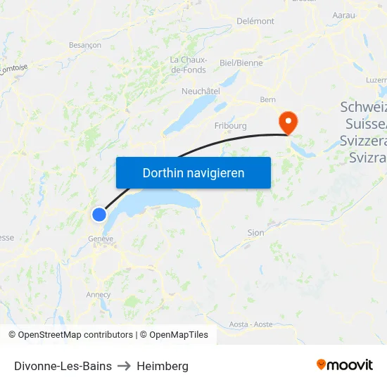 Divonne-Les-Bains to Heimberg map