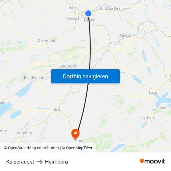 Kaiseraugst to Heimberg map