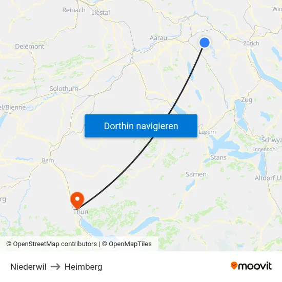 Niederwil to Heimberg map