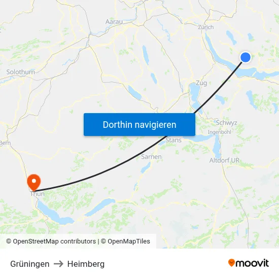 Grüningen to Heimberg map