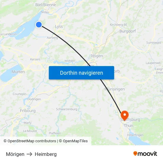 Mörigen to Heimberg map