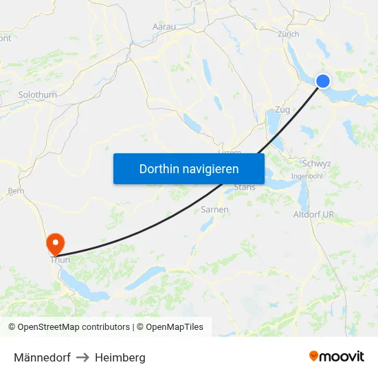 Männedorf to Heimberg map