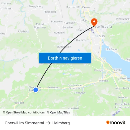 Oberwil Im Simmental to Heimberg map