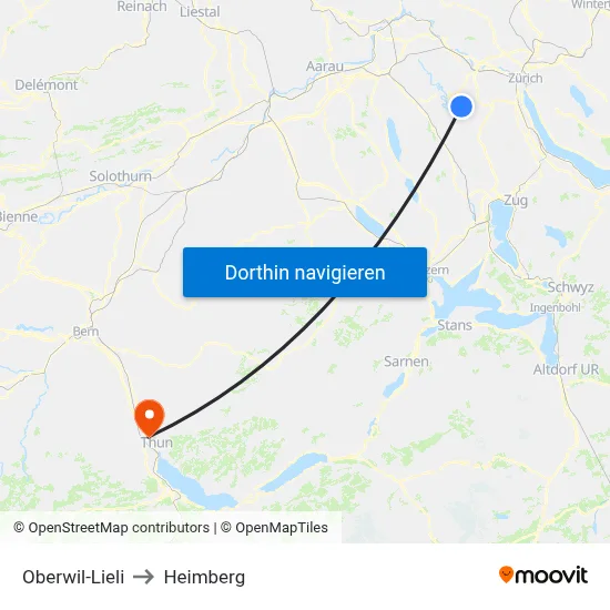Oberwil-Lieli to Heimberg map