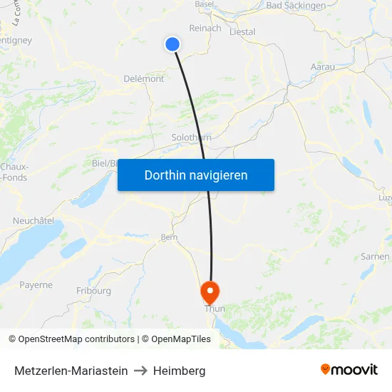 Metzerlen-Mariastein to Heimberg map