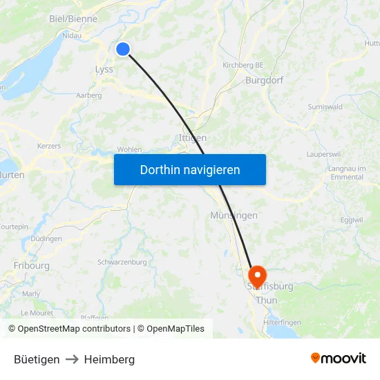 Büetigen to Heimberg map
