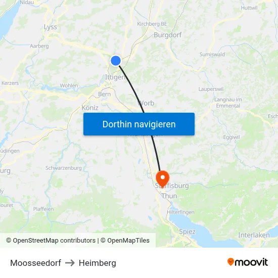 Moosseedorf to Heimberg map