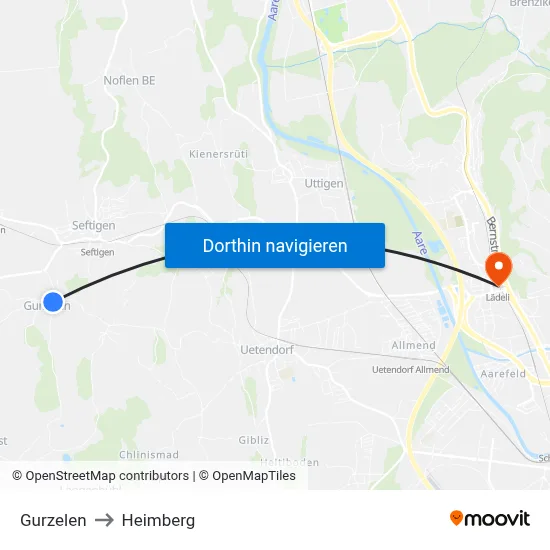 Gurzelen to Heimberg map