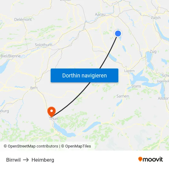 Birrwil to Heimberg map