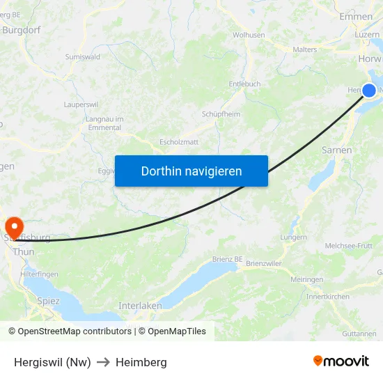 Hergiswil (Nw) to Heimberg map