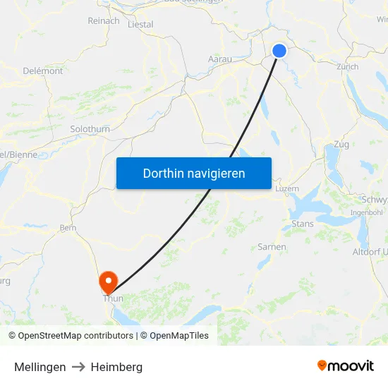 Mellingen to Heimberg map