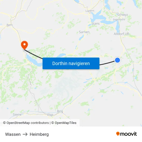 Wassen to Heimberg map