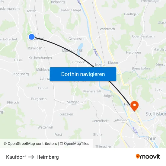 Kaufdorf to Heimberg map
