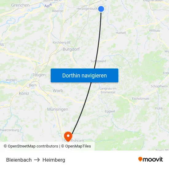 Bleienbach to Heimberg map