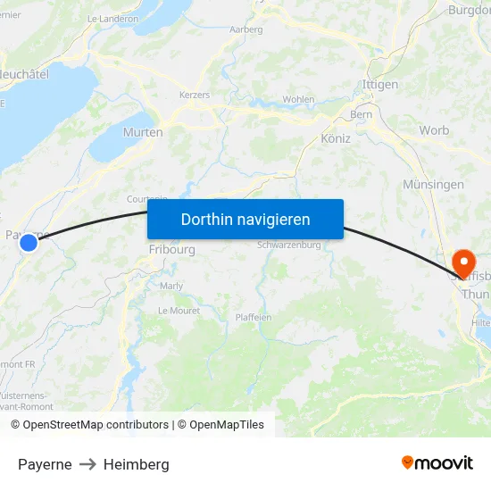 Payerne to Heimberg map