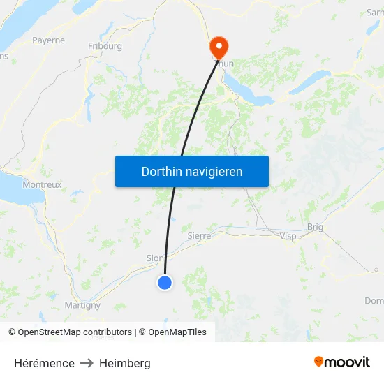 Hérémence to Heimberg map