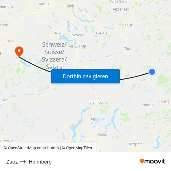 Zuoz to Heimberg map
