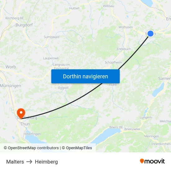 Malters to Heimberg map