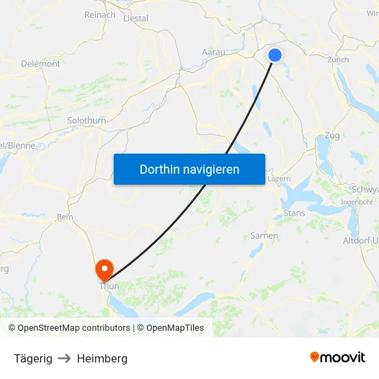 Tägerig to Heimberg map