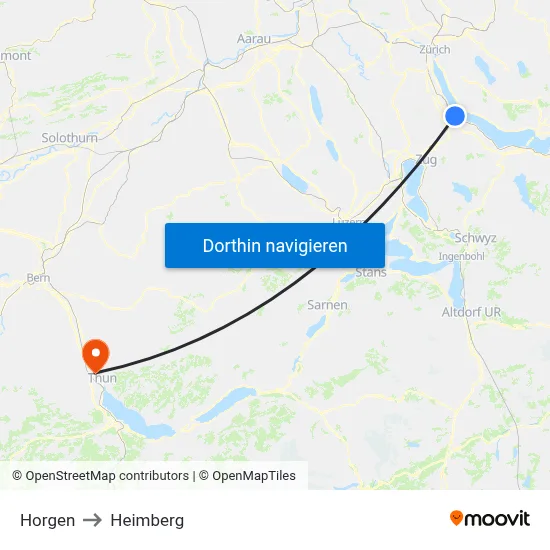 Horgen to Heimberg map