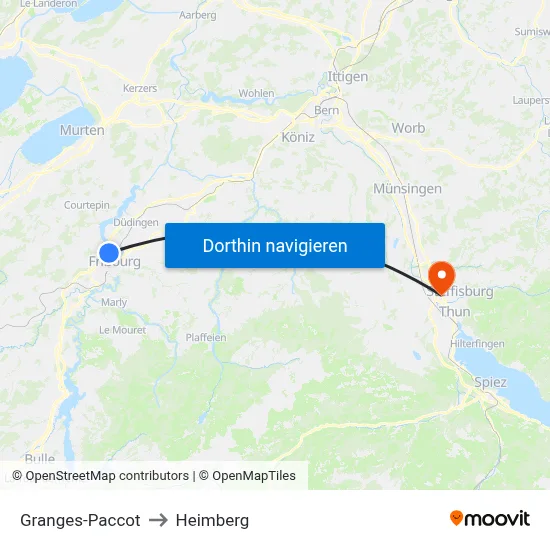 Granges-Paccot to Heimberg map