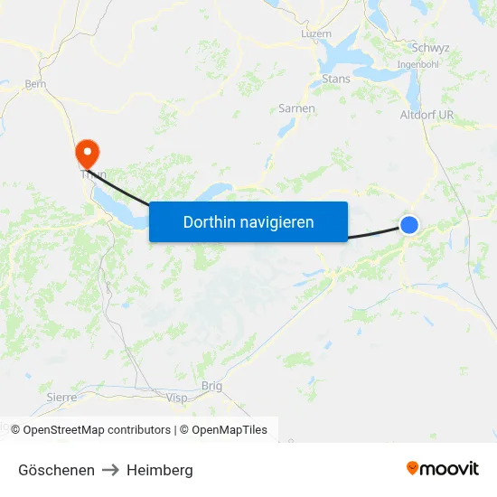 Göschenen to Heimberg map