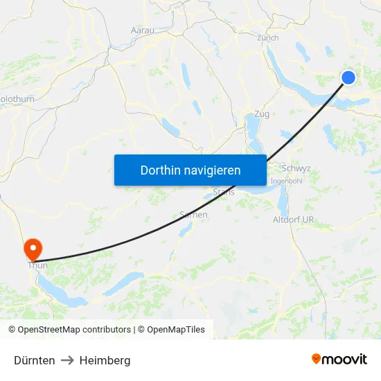 Dürnten to Heimberg map