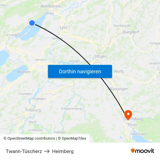 Twann-Tüscherz to Heimberg map
