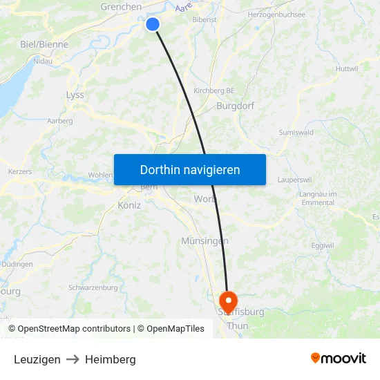 Leuzigen to Heimberg map