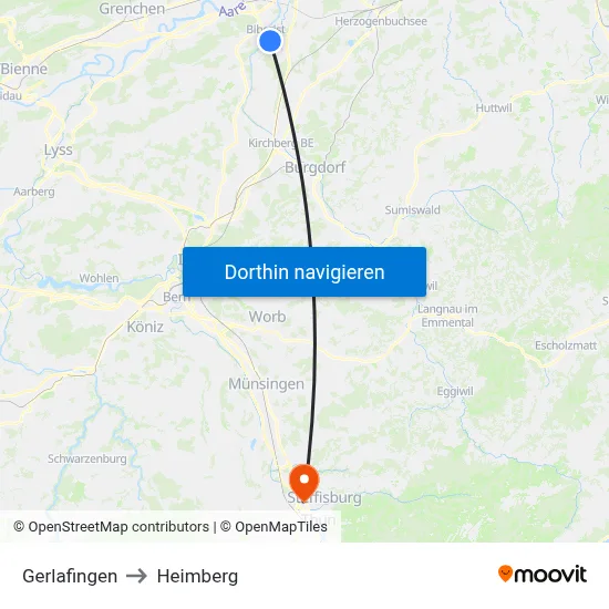 Gerlafingen to Heimberg map