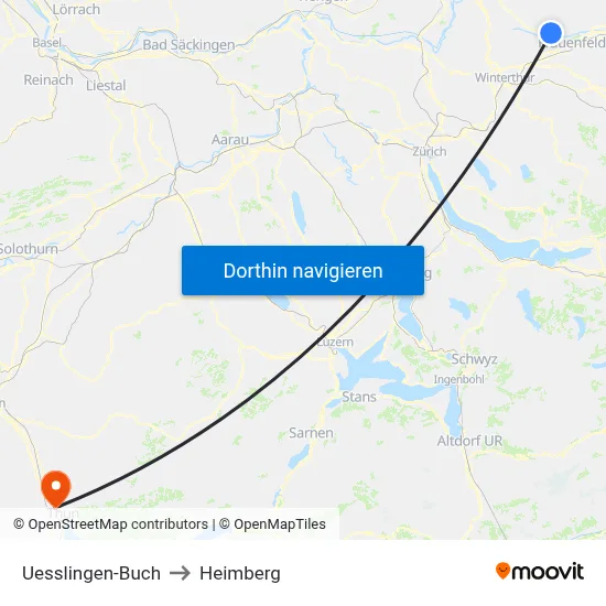 Uesslingen-Buch to Heimberg map
