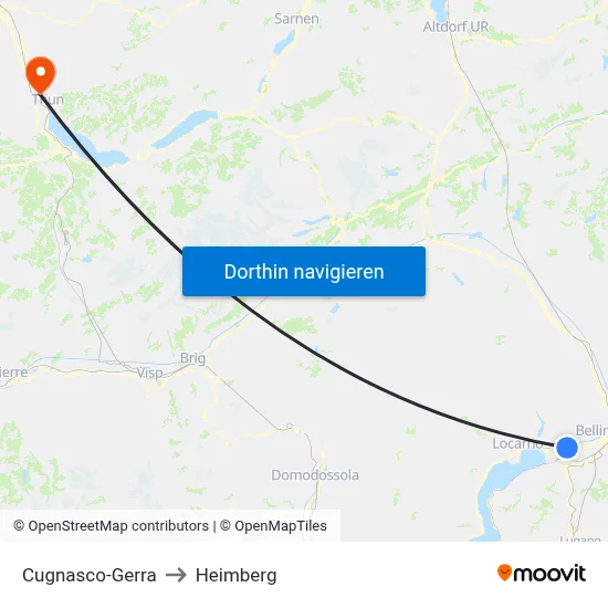 Cugnasco-Gerra to Heimberg map
