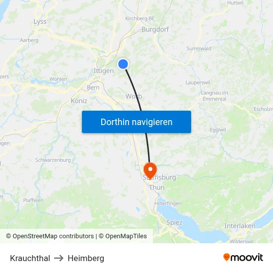 Krauchthal to Heimberg map