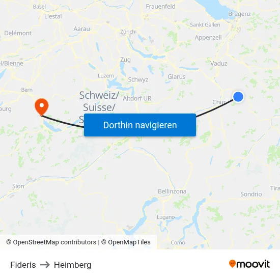 Fideris to Heimberg map