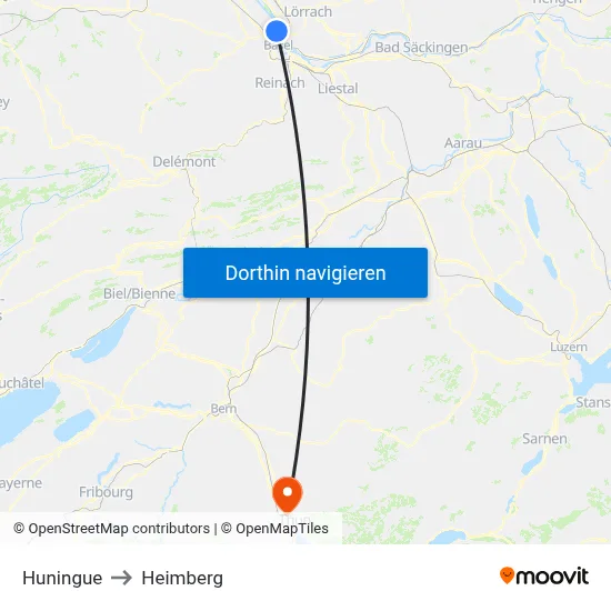 Huningue to Heimberg map