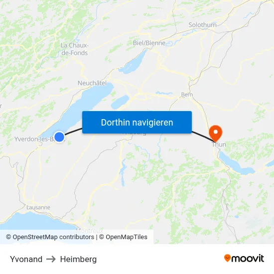 Yvonand to Heimberg map