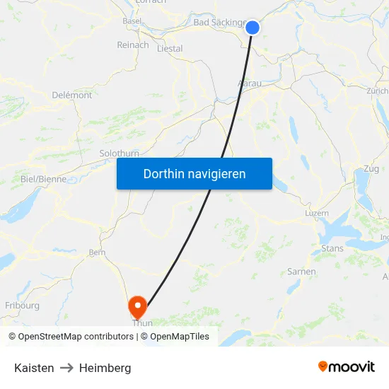 Kaisten to Heimberg map