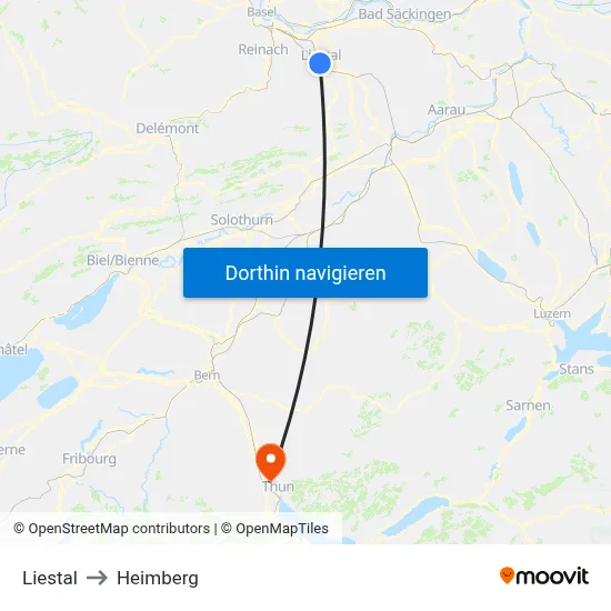 Liestal to Heimberg map